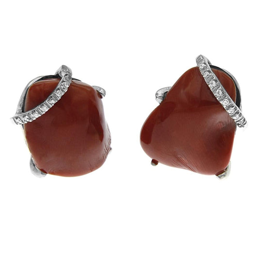 Orecchini con Corallo e Diamanti CT 0.21