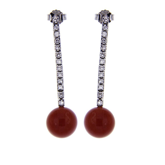 Orecchini con Corallo Moro 9.5/10 mm con Diamanti CT 0.96