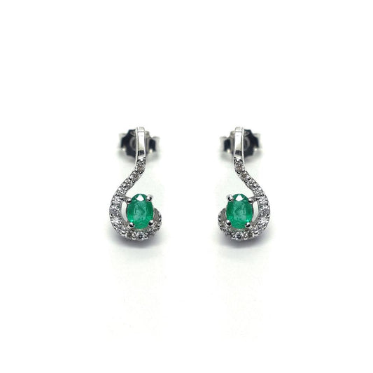 Orecchini con Diamanti CT 0.12 e Smeraldo CT 0.32