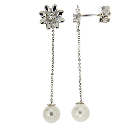 Orecchini con Perla 6/6.5mm e Diamanti CT 0.06