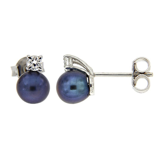 Orecchini con Perle Freshwater Grigie 5,5/6 mm e 2 Diamanti CT 0.14