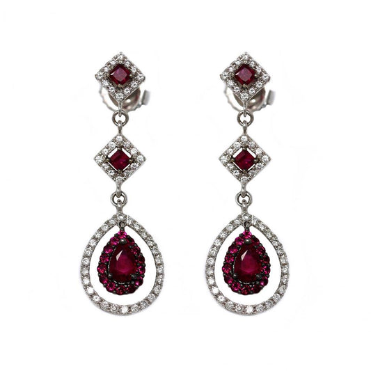 Orecchini pendenti con Rubini CT 1.72 e Diamanti Bianchi CT 0.71