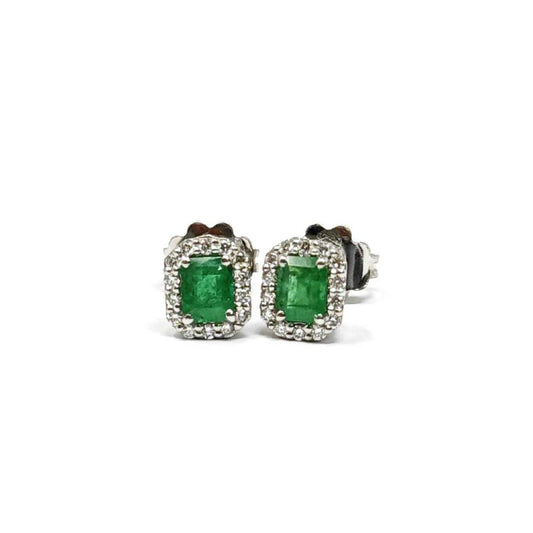 Orecchini con Smeraldi Ottagonali CT 0.80 e Diamanti CT 0.25