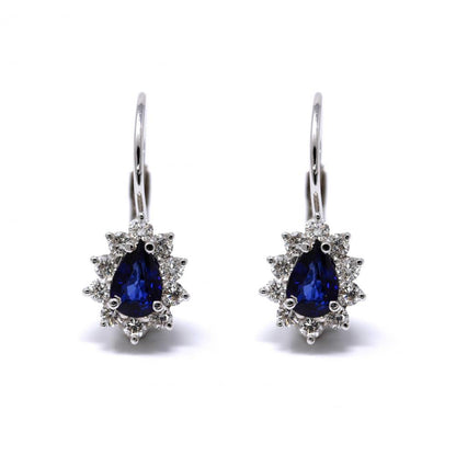 Orecchini con Zaffiri a Goccia CT 0.80 e Diamanti Bianchi CT 0.52