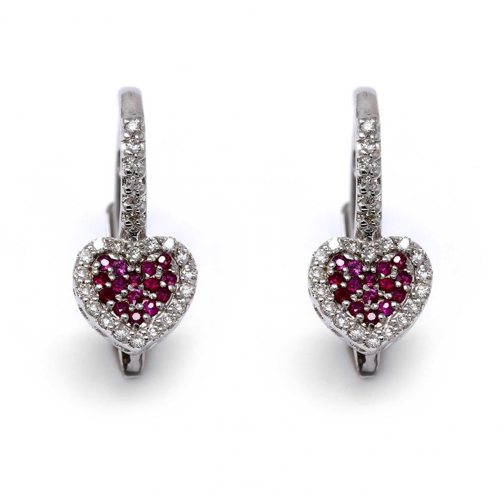 Orecchini a Cuore con Rubini CT 0.21 e Diamanti Bianchi CT 0.24