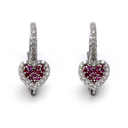Orecchini a Cuore con Rubini CT 0.21 e Diamanti Bianchi CT 0.24