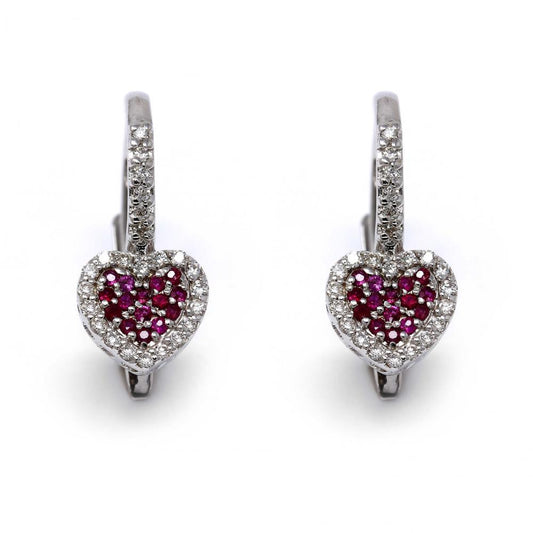 Orecchini a Cuore con Rubini CT 0.21 e Diamanti Bianchi CT 0.24