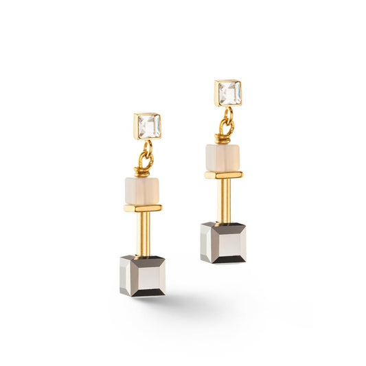 Orecchini geocube preciouse slider closure oro-grigio