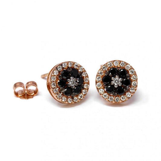 Orecchini in Oro Rosa con Diamanti Bianchi CT 0.32 e Neri  CT 0.48