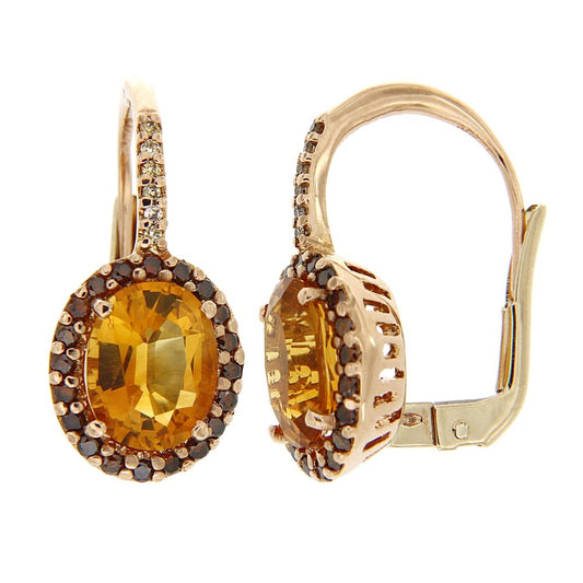 Orecchini in Oro Rosa con Diamanti Brown e Quarzo Citrino Linea Iole