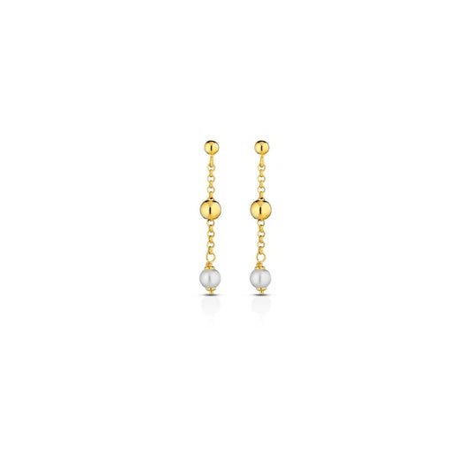 Orecchini in ottone placato Oro 24K con sfera da 6 mm e perla