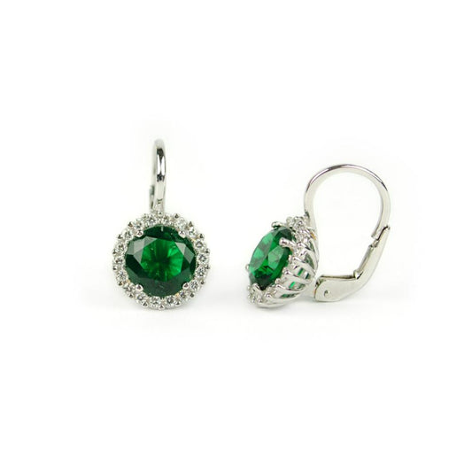 Orecchini monachella in argento con cestello di zirconi e pietra verde