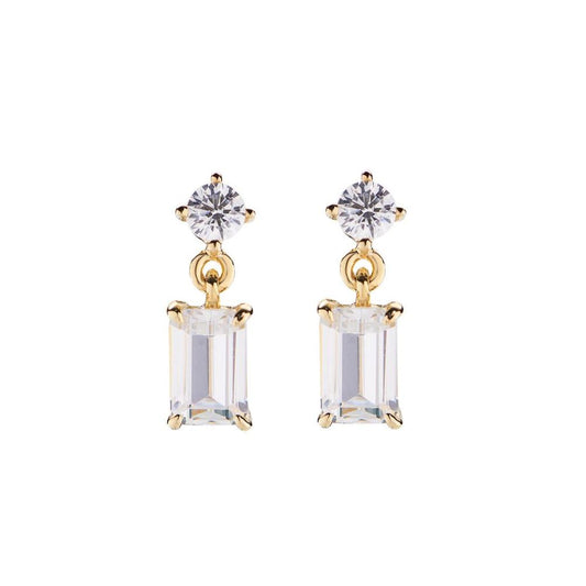 Orecchini Princess Dorati con Zircone Rettangolare Bianco Ref.EREGB