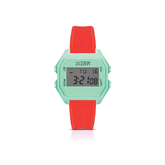 orologio IAM digitale cassa M - Cassa soft touch verde con cinturino arancio fluo