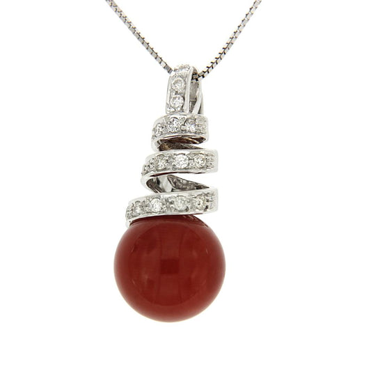 Pendente con Corallo Moro 10,5/11 mm con 15 Diamanti CT 0.18