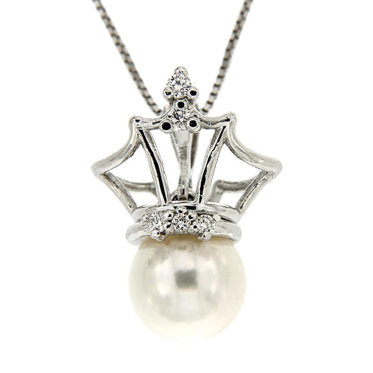 Pendente Corona con Perla 7.5/8mm e Diamanti CT 0.07