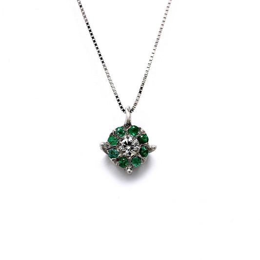 Pendente con Smeraldi CT 0.06 e Diamanti Bianchi CT 0.07  Modello Margherita