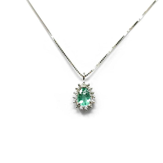 Pendente con Smeraldo Goccia CT 0.40 e Diamanti CT 0.15