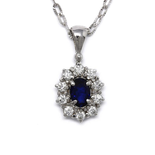 Pendente con Zaffiro Ceylon CT 0.45  e Diamanti CT 0.30