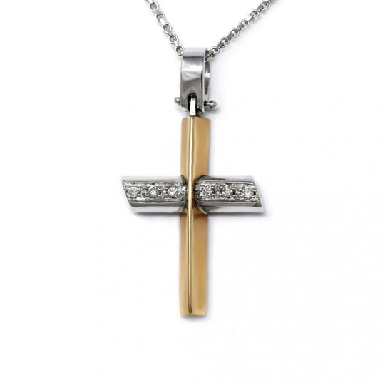 Pendente Croce Bicolore con 6 Diamanti CT 0.04
