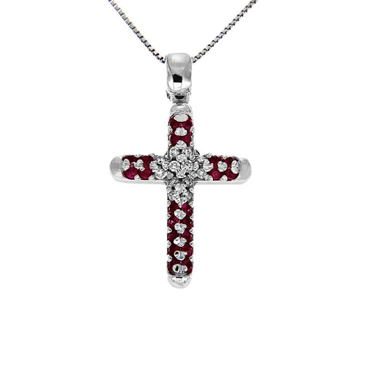 Pendente Croce con 12 Diamanti CT 0.06 e 22 Rubini CT 0.11