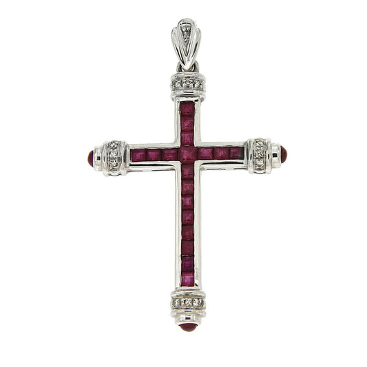 Pendente Croce con 13 Diamanti  CT 0.08 e 21 Rubini CT 1.38