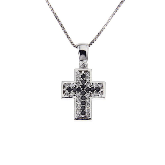 Pendente Croce con Diamanti CT 0.14 e Neri CT 0.10