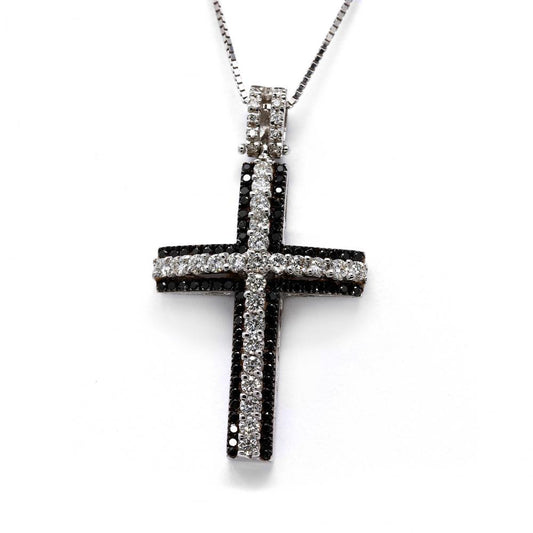 Pendente Croce con Diamanti Bianchi CT 0.48 e Neri CT 0.37