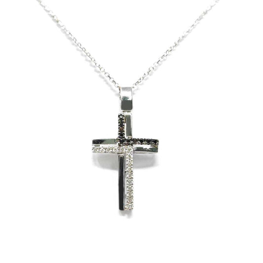 Pendente Croce con Diamanti Bianchi CT 0.12 e Neri CT 0.08
