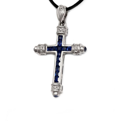 Pendente Croce con Diamanti  CT 0.07 e Zaffiri  CT 0.98