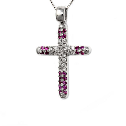 Pendente Croce con Diamanti  CT 0.12 e Rubini  CT 0.11