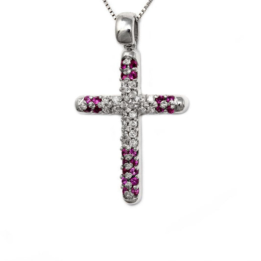 Pendente Croce con Diamanti  CT 0.12 e Rubini  CT 0.11
