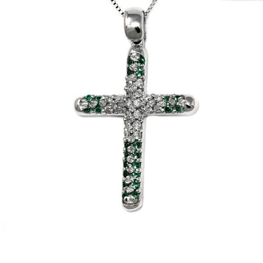 Pendente Croce con Diamanti  CT 0.12 e Smeraldi  CT 0.11