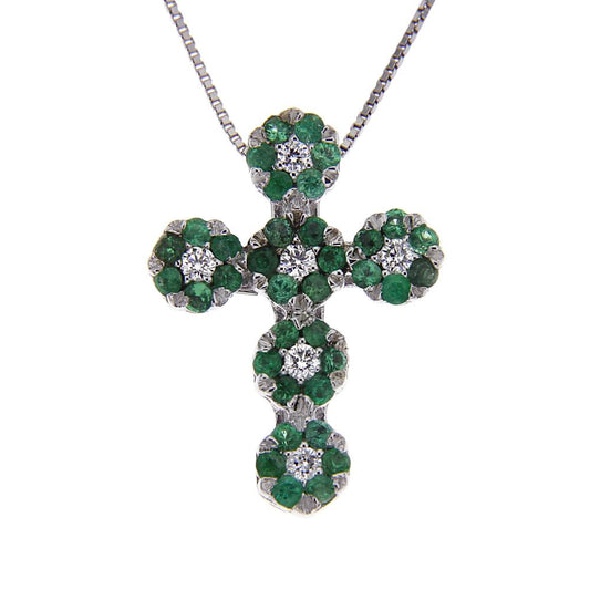 Pendente Croce con Diamanti  CT 0.12 e Smeraldi  CT 0.40