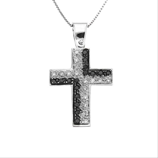 Pendente Croce con Diamanti CT 0.16 e Diamanti Black CT 0.16