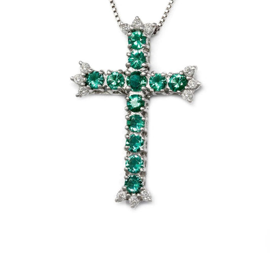 Pendente Croce con Diamanti  CT 0.24 e Smeraldi  CT 0.83