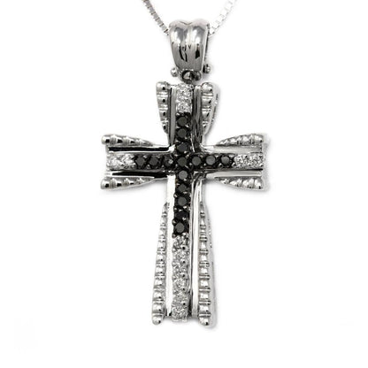 Pendente Croce con Diamanti Neri CT 0.08 e Bianchi CT 0.06