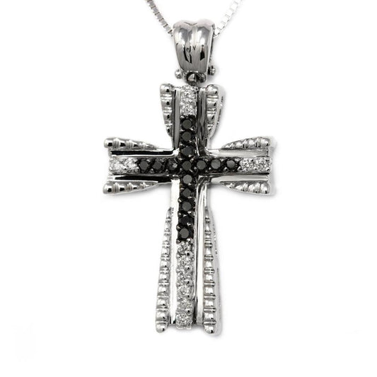 Pendente Croce con Diamanti Neri CT 0.08 e Bianchi CT 0.06