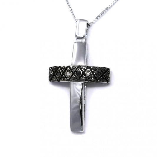 Pendente Croce con Diamanti Neri CT 0.02 e Bianchi CT 0.01