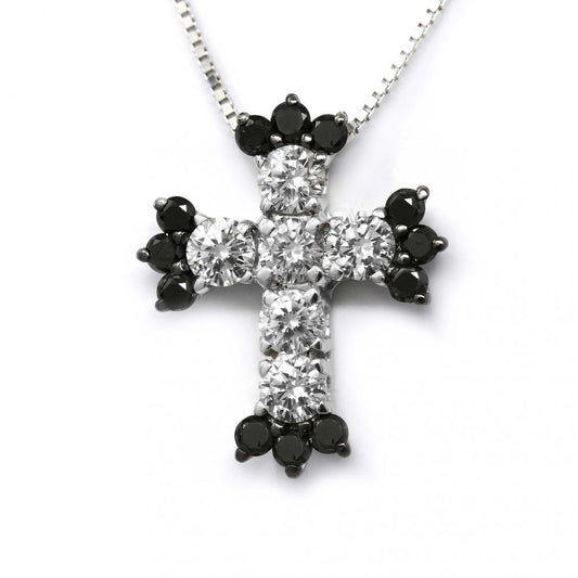 Pendente Croce con Diamanti Neri e Bianchi