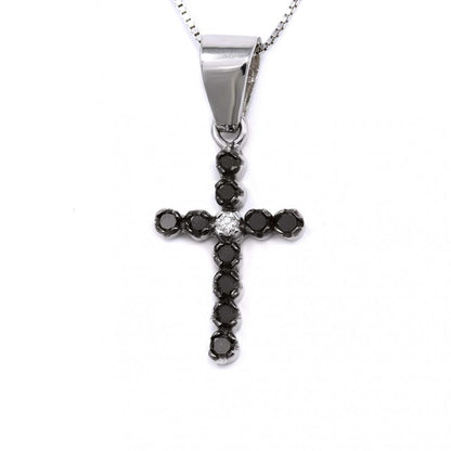 Pendente Croce con Diamanti Neri CT 0.24 e Bianco CT 0.02