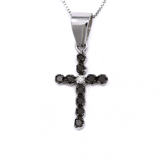 Pendente Croce con Diamanti Neri CT 0.24 e Bianco CT 0.02