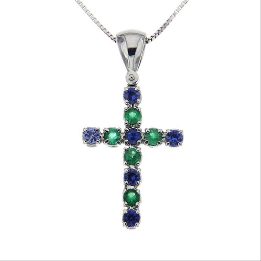 Pendente Croce con Smeraldi CT 0.33 e Zaffiri CT 0.53