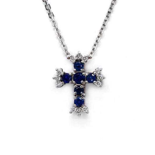 Pendente croce con Zaffiri CT 0.45 e Diamanti CT 0.18