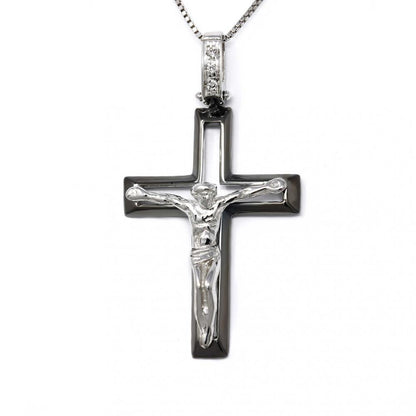 Pendente Croce Cristo in Oro Bianco con Diamanti