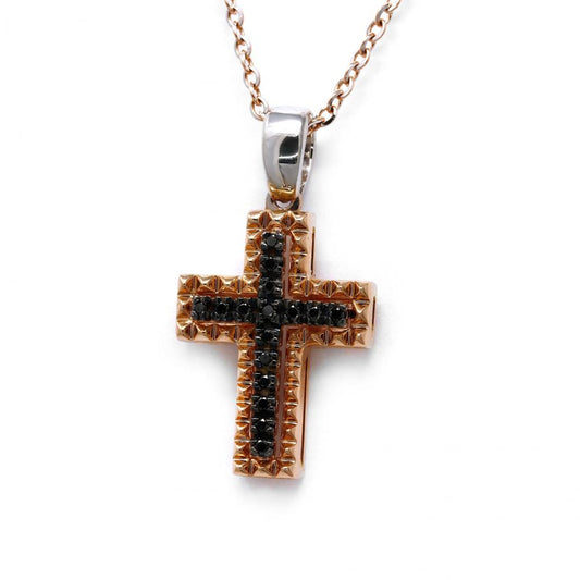 Pendente Croce Bicolore con Diamanti Neri CT 0.08
