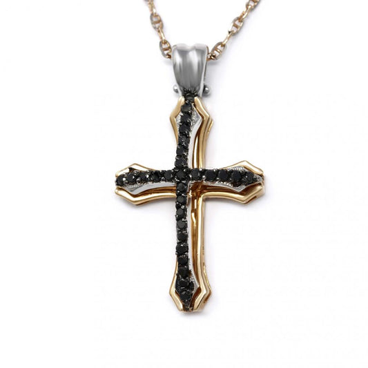 Pendente Croce oro Rosa con Diamanti Neri CT 0.15