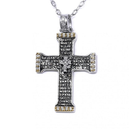 Pendente Croce Preghiera Padre Nostro con Diamanti  CT 0.20