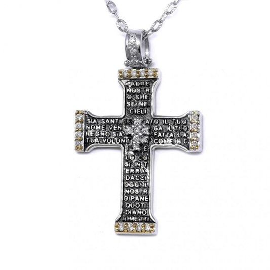Pendente Croce Preghiera Padre Nostro con Diamanti  CT 0.20