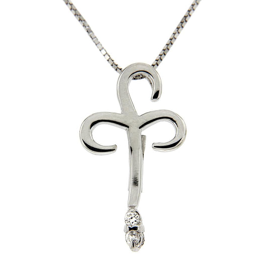 Pendente Croce Stilizzata con 2 Diamanti CT 0.03